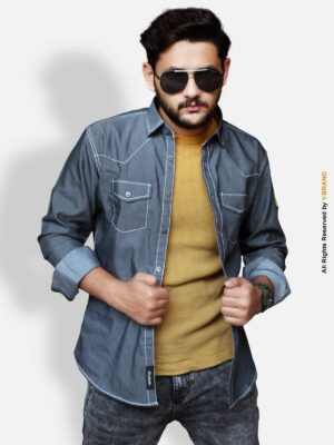 TWO POCKET GREY DENIM SHIRT-CS-1017