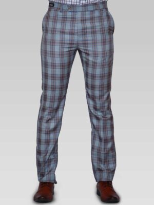 GREY SLIM-FIT PLAID CHECK TROUSERS-DP-1014