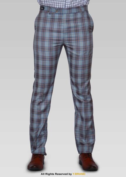 Grey Slim-Fit Plaid Check Trousers for Men – DP-1014 | YBRAND