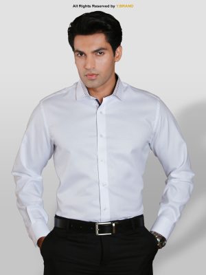 WHITE OXFORD SHIRT WITH PRINT LEAF COLLAR