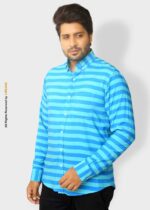 AQUA BLUE LINEN BOLD STRIPED SHIRT For Men-FS-1023