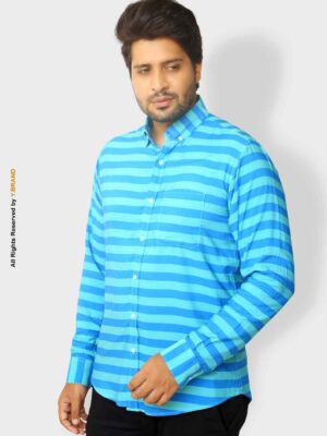 AQUA BLUE LINEN BOLD STRIPED SHIRT For Men-FS-1023