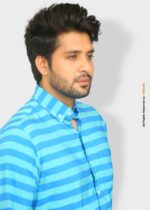 AQUA BLUE LINEN BOLD STRIPED SHIRT For Men-FS-1023 - Image 2