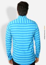 AQUA BLUE LINEN BOLD STRIPED SHIRT For Men-FS-1023 - Image 4