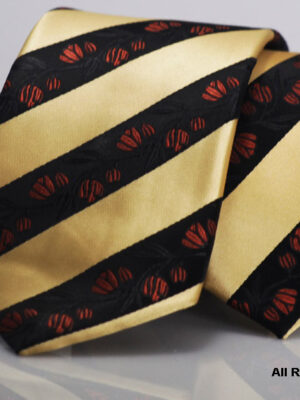 GOLDEN AND BLACK TIE WITH FLORAL PRINT T-030