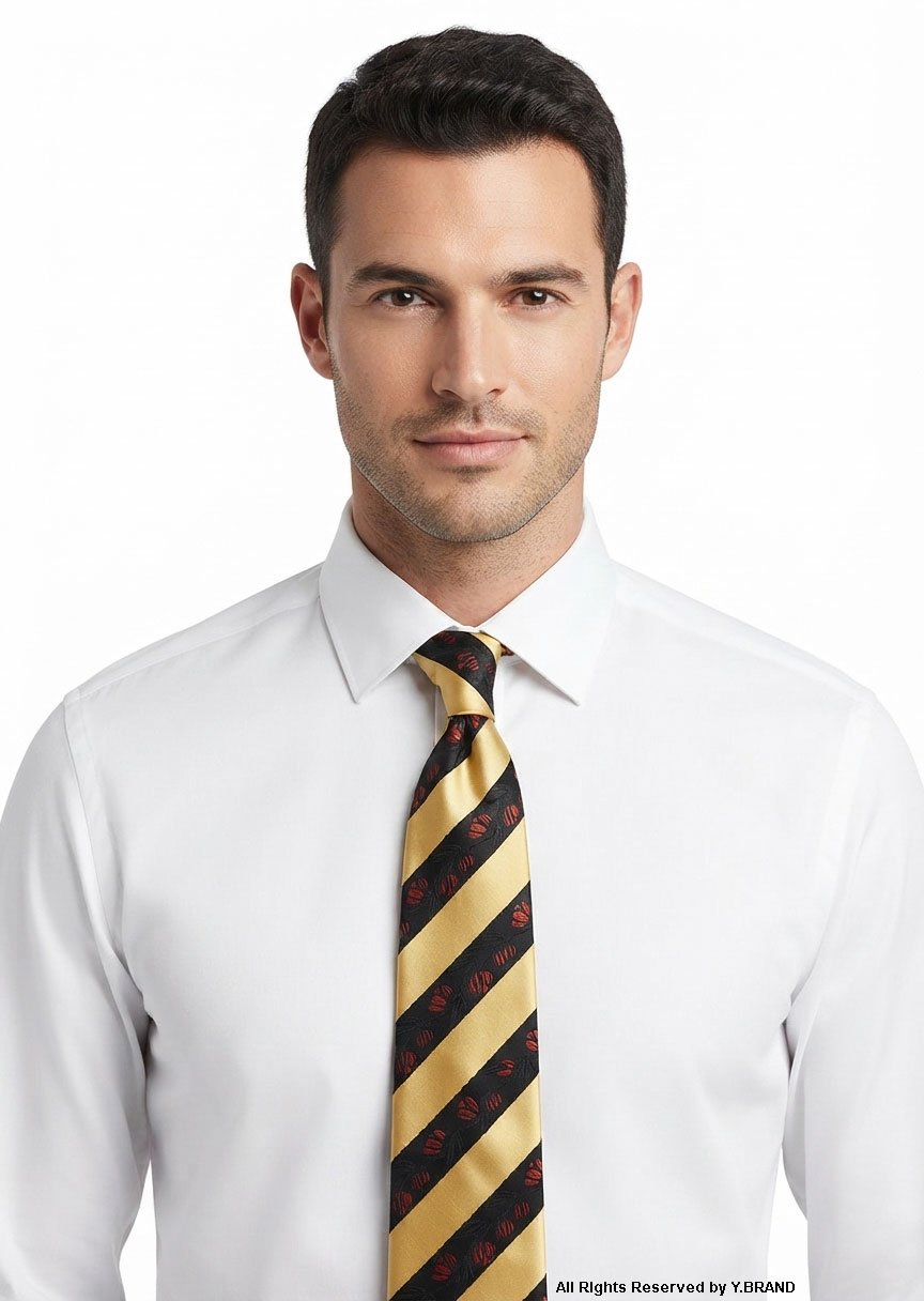 T_030c GOLDEN AND BLACK TIE WITH FLORAL PRINT T-030 - Image 1