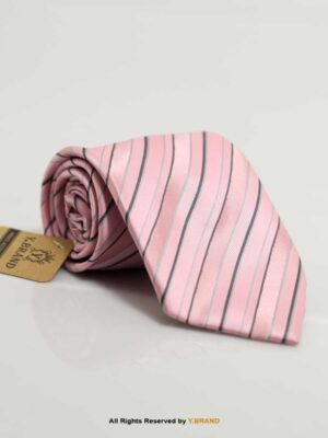 Retro 9cm Classic Pink Grey Strips Poly Necktie-T-075