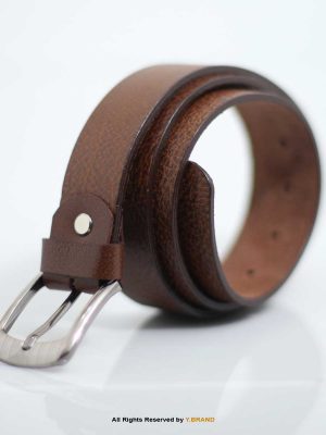 Brown Full-grain Leather Belt with Silver buckle-LB-1015