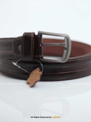 Center Stitched Raised Lines Genuine Dress Leather Belt-LB-1013