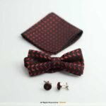 Red & Black PATTERN Bow Tie AND CUFFLINK SET-BTS-017 - Image 3