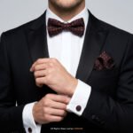 Red & Black PATTERN Bow Tie AND CUFFLINK SET-BTS-017