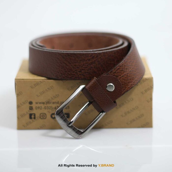 Brown Full-grain Leather Belt with Silver buckle-LB-1015 2 Brown Full-grain Leather Belt with Silver buckle-LB-1015