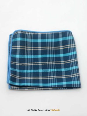 Y.BRAND-Blue Plaid Check Pocket Square PS-1027