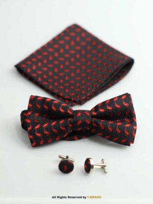 Red & Black PATTERN Bow Tie AND CUFFLINK SET-BTS-017