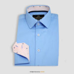 Blue formal shirt with double contrast DS-1016 - Image 5