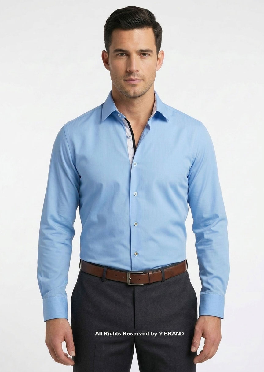 DS-1016e Blue formal shirt with double contrast DS-1016 - Image 1