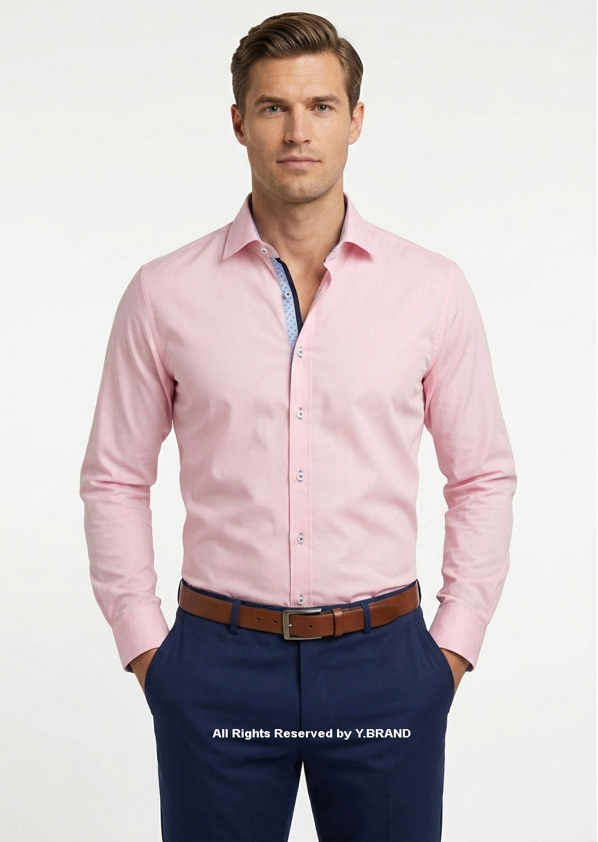 DS-1018e Light Pink formal shirt with double contrast DS-1018 - Image 1