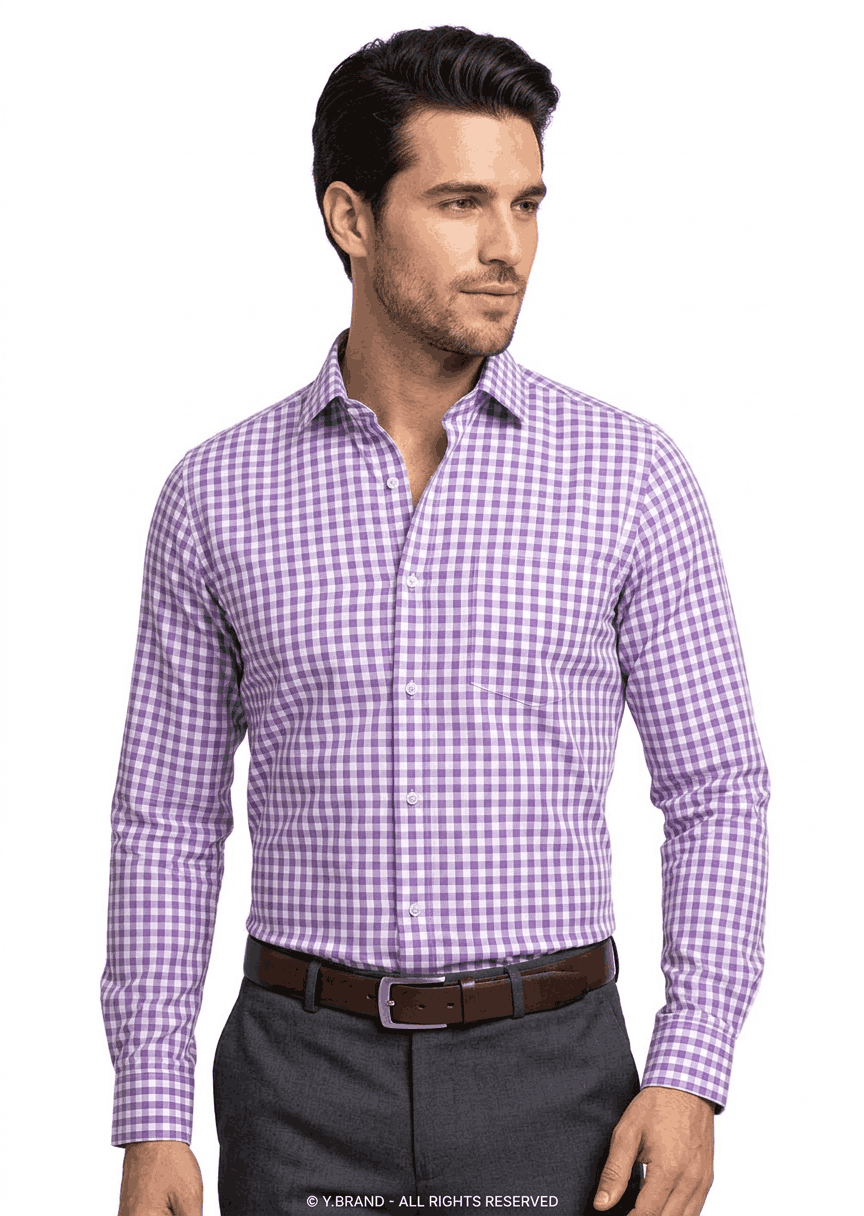 03 Purple Gingham check formal shirt FS-1033 - Image 1