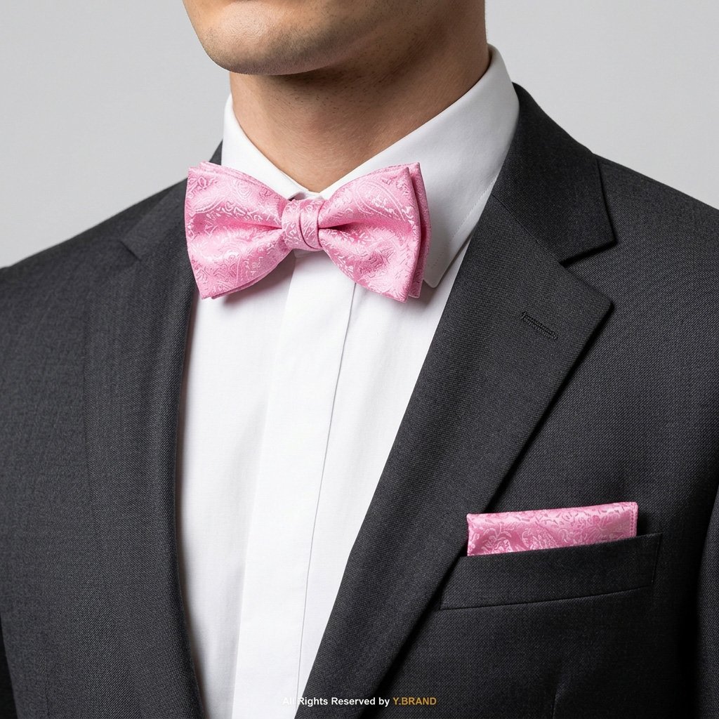 BTS-021b Glowing Pink jamawar Bow Tie Set-BTS-021 - Image 1