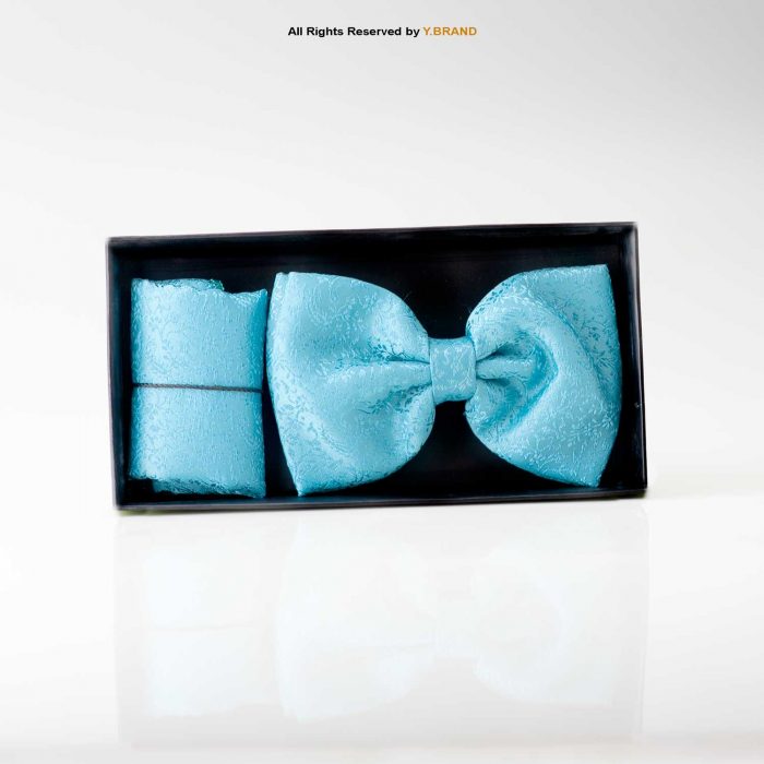 Aqua Blue jamawar Bow Tie Set-BTS-023 1 Aqua Blue jamawar Bow Tie Set-BTS-023