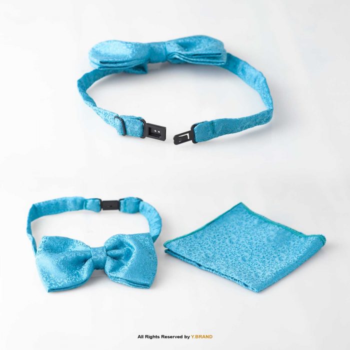 Aqua Blue jamawar Bow Tie Set-BTS-023 2 Aqua Blue jamawar Bow Tie Set-BTS-023