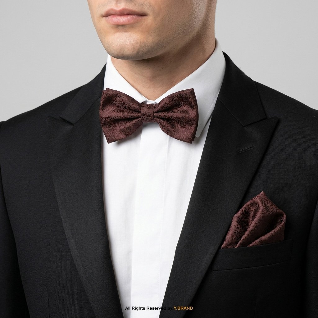 BTS-022b Chocolate Brwon jamawar Bow Tie Set-BTS-022 - Image 1