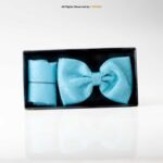 Aqua Blue jamawar Bow Tie Set-BTS-023 - Image 2