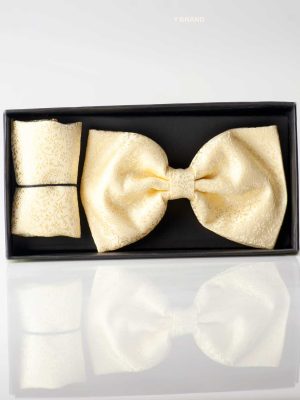 Light Yellow jamawar Bow Tie Set-BTS-024