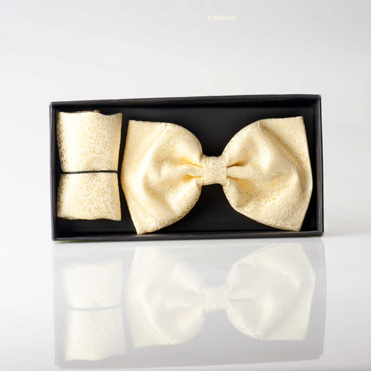 BTS-023 Light Yellow jamawar Bow Tie Set-BTS-024 - Image 1