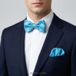 Aqua Blue jamawar Bow Tie Set-BTS-023