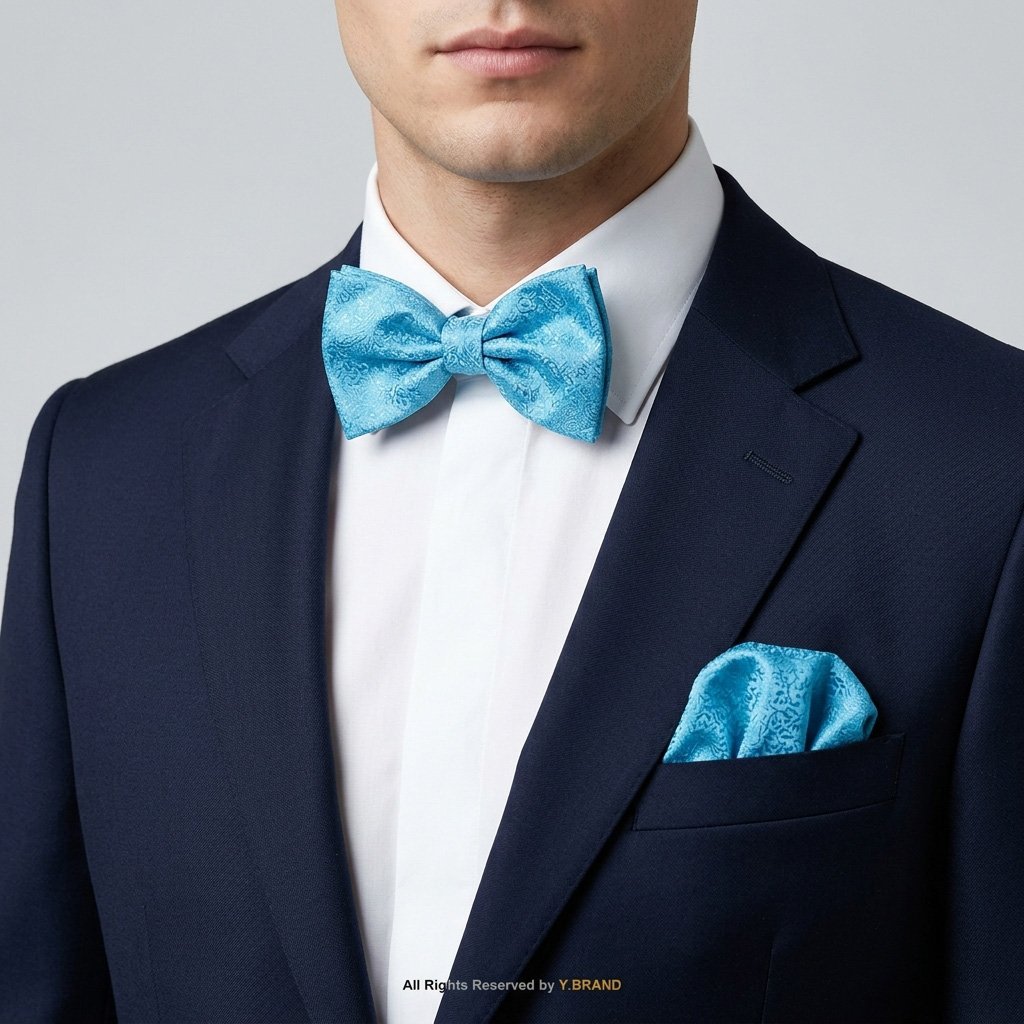BTS-023b Aqua Blue jamawar Bow Tie Set-BTS-023 - Image 1