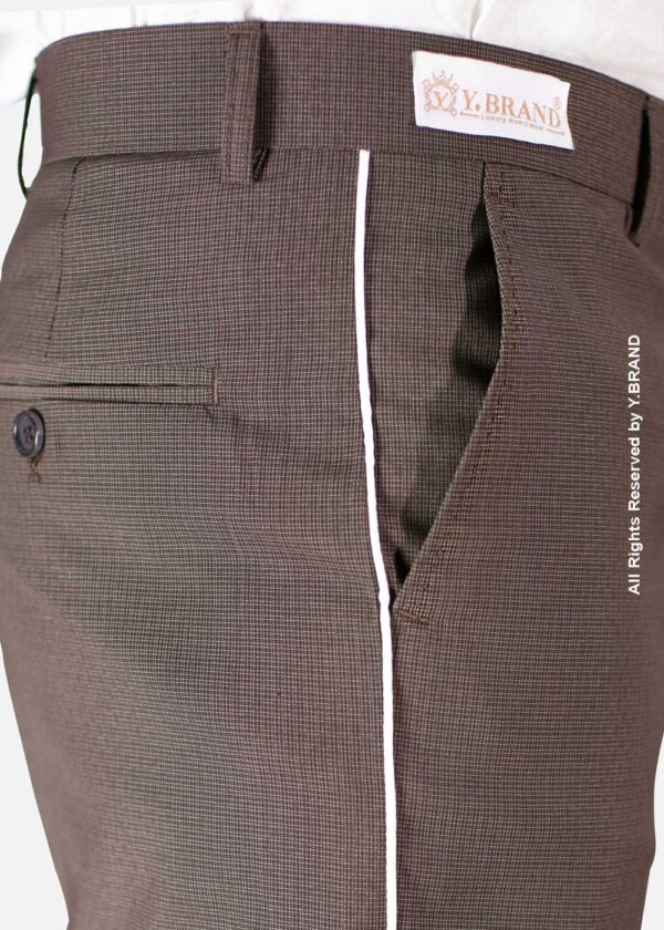 Brown Micro Check with white piping Dress Pant - DP-1027 2 Brown Micro Check with white piping Dress Pant - DP-1027