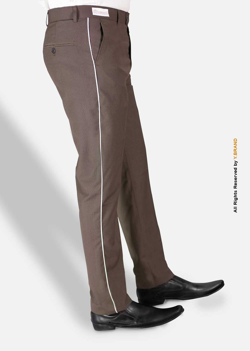 DP-1027b Brown Micro Check with white piping Dress Pant - DP-1027