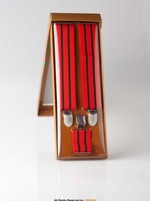 Red & Black Striped Three clips Elastic Suspender-SB-1022