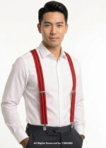 Red & Black Striped Three clips Elastic Suspender-SB-1022