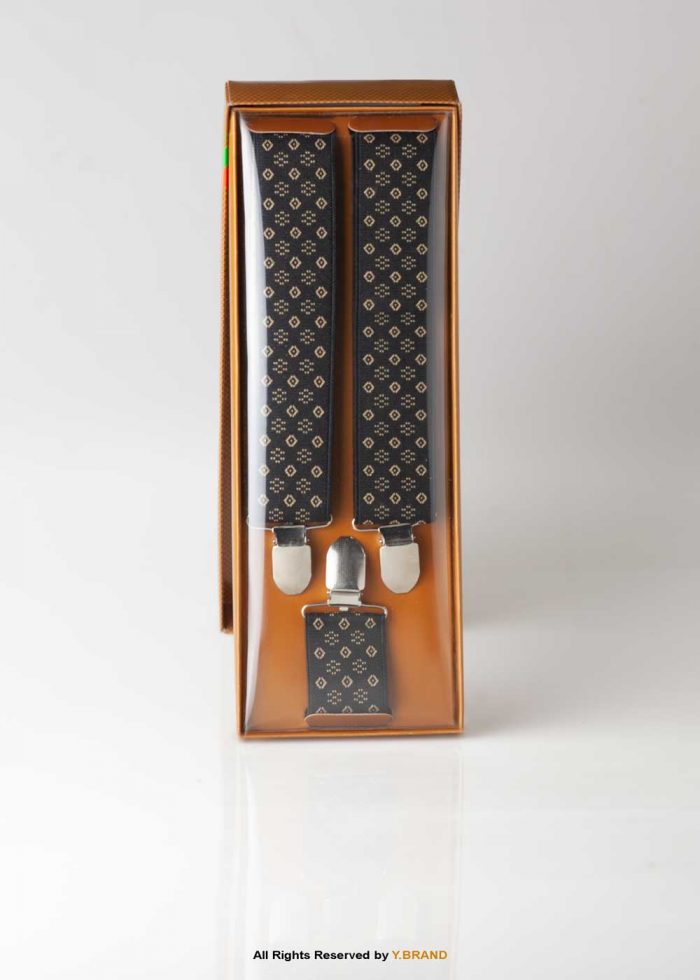 Beige & Black Pattern Three clips Elastic Suspender-SB-1024 1 Beige & Black Pattern Three clips Elastic Suspender-SB-1024