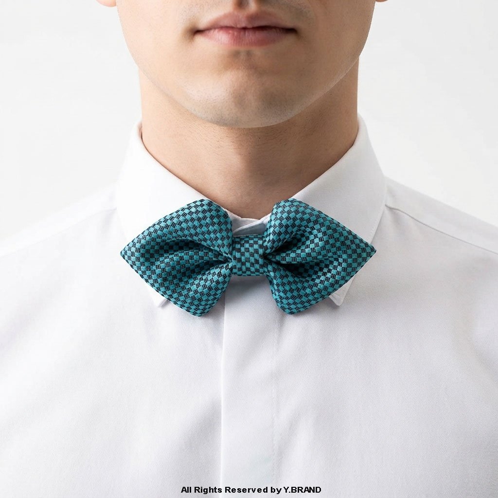 BT-1015b Aqua Check PATTERN BOW TIE BT-1015 - Image 1