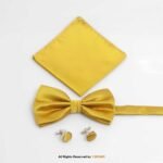 YELLOW GOLD BOW TIE AND CUFFLINK SET-GIFT SET-BTS-008 - Image 2