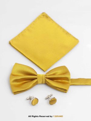 YELLOW GOLD BOW TIE AND CUFFLINK SET-GIFT SET-BTS-008