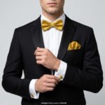 YELLOW GOLD BOW TIE AND CUFFLINK SET-GIFT SET-BTS-008