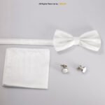 WHITE BOW TIE AND CUFFLINK SET-GIFT SET-BTS-013 - Image 2
