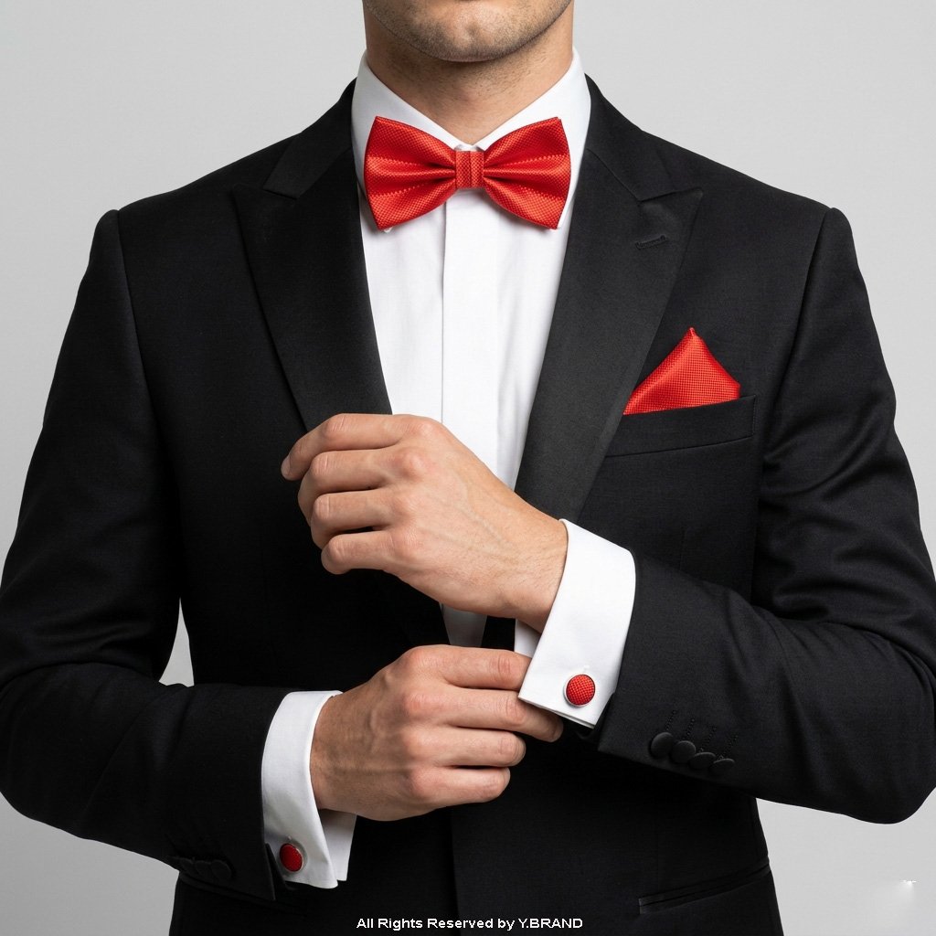 BTS-019b RED BOW TIE AND CUFFLINK SET-GIFT SET-BTS-019 - Image 1