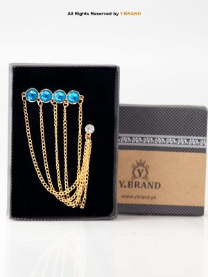 Luxury Hanging Chains Sherwani Brooch with Blue Stones SBB-1007