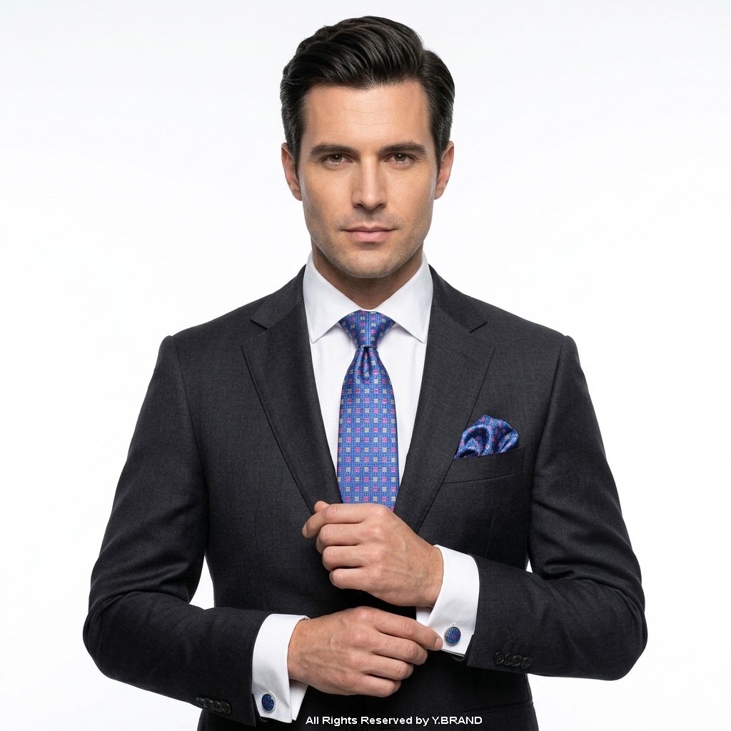 TS-020c Y.BRAND-Three Tone Pattern Tie and Cufflink Gift Set-TS-020 - Image 1