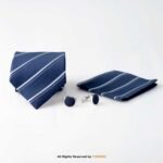 Y.BRAND-Blue and White Pin Stripped Tie and Cufflink Gift Set-TS-026 - Image 2