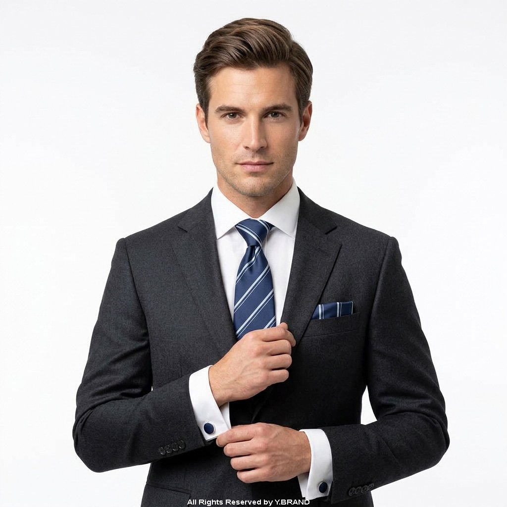 TS-026c Y.BRAND-Blue and White Pin Stripped Tie and Cufflink Gift Set-TS-026 - Image 1