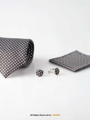 Y.BRAND-Two Tone Pattern Tie and Cufflink Gift Set-TS-027