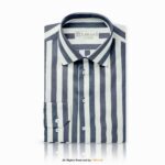 Blue White Linen Bold Striped Fabric YCS-1023 - Image 2