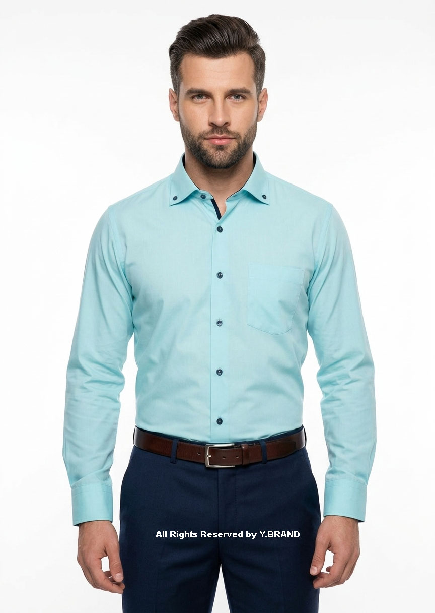 FS-1043d Aqua Blue shirt with black contrast-FS-1043 - Image 1