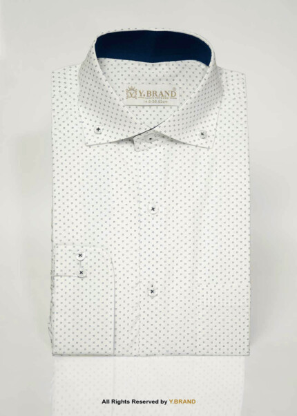 White Printed shirt with Navy Contrast
